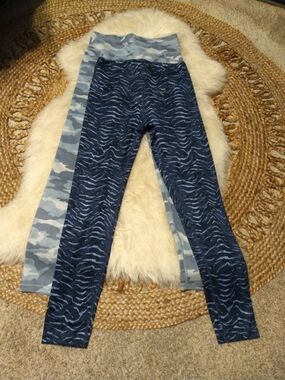 Athleta Girl XL/14 High Rise Camo Ankle Leggings Blue/Gray Stretch Lot 2